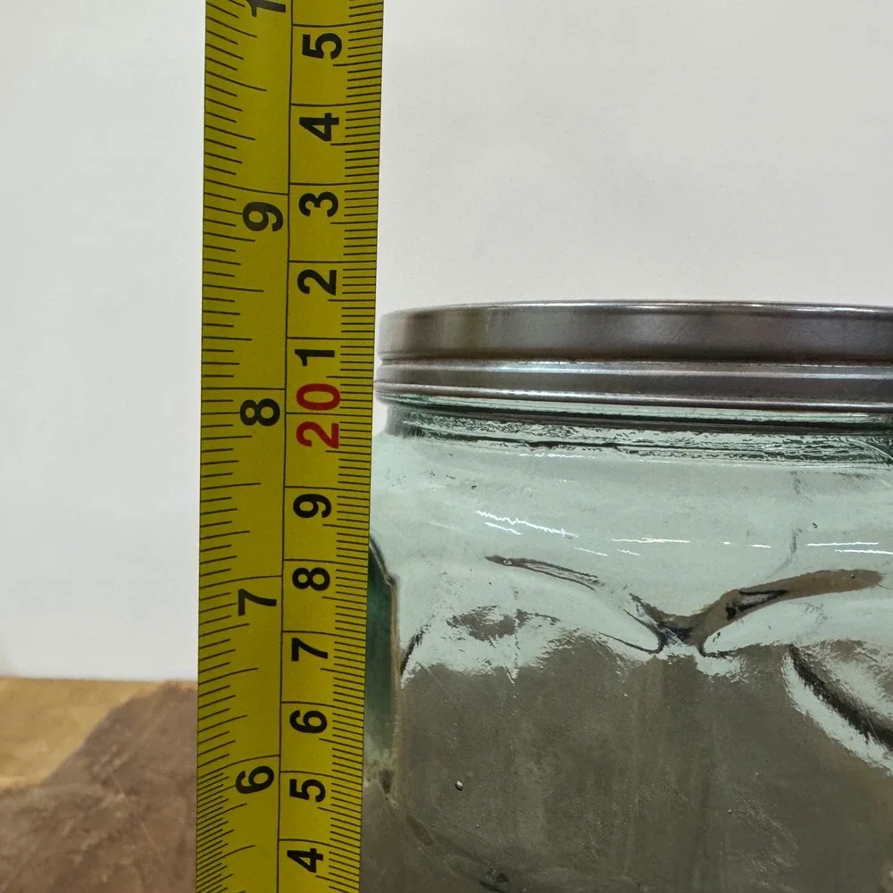 Vintage Aqua Green Glass‎ Storage Jar with Metal Lid Tall Kitchen Decor